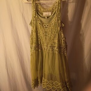 Green Crochet & Lace Sleeveless Dress